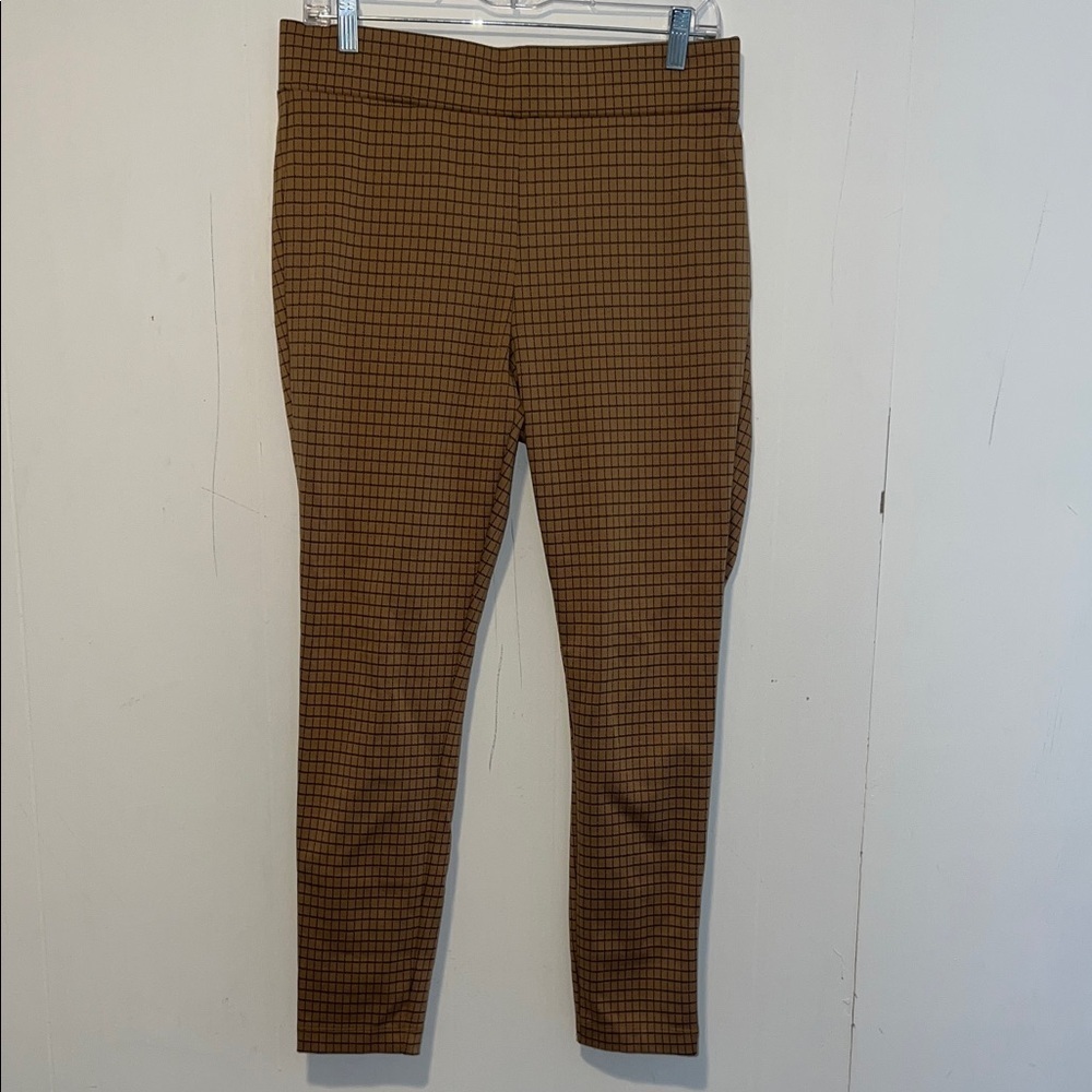 LOFT Women’s Brown Checkered Ankle Stretch Pants Size M 0319267